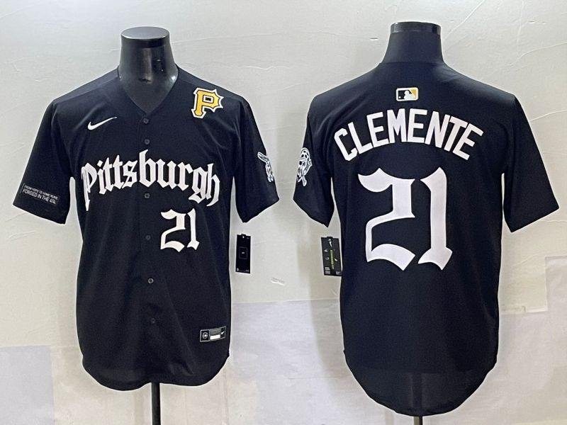 Men 2025 Pittsburgh Pirates #21 Clemente Black Five generations Joint Name Nike MLB Jersey style 11->pittsburgh pirates->MLB Jersey